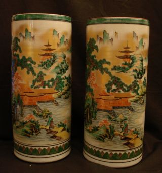 Marked Kutani Saiho Japeanes Taisho Period Kutani Pair Vase 14 1/4 