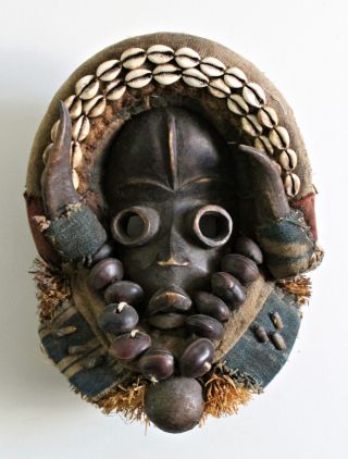Compelling Dan Bugle Mask W/ Conical Eyes & Headdress African Art (liberia) photo