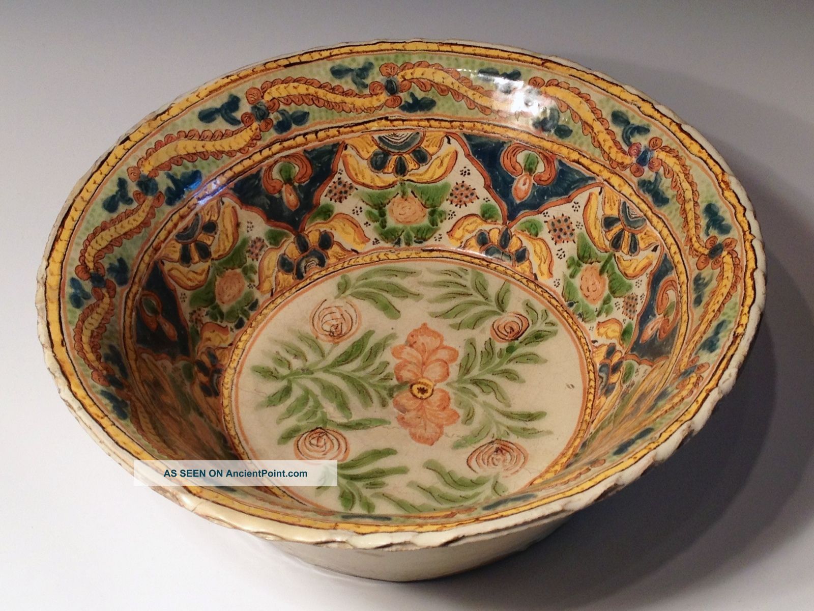 Extra Large Antique Colonial Mexican Talavera Basin Lebrillo Charger Platters & Trays photo