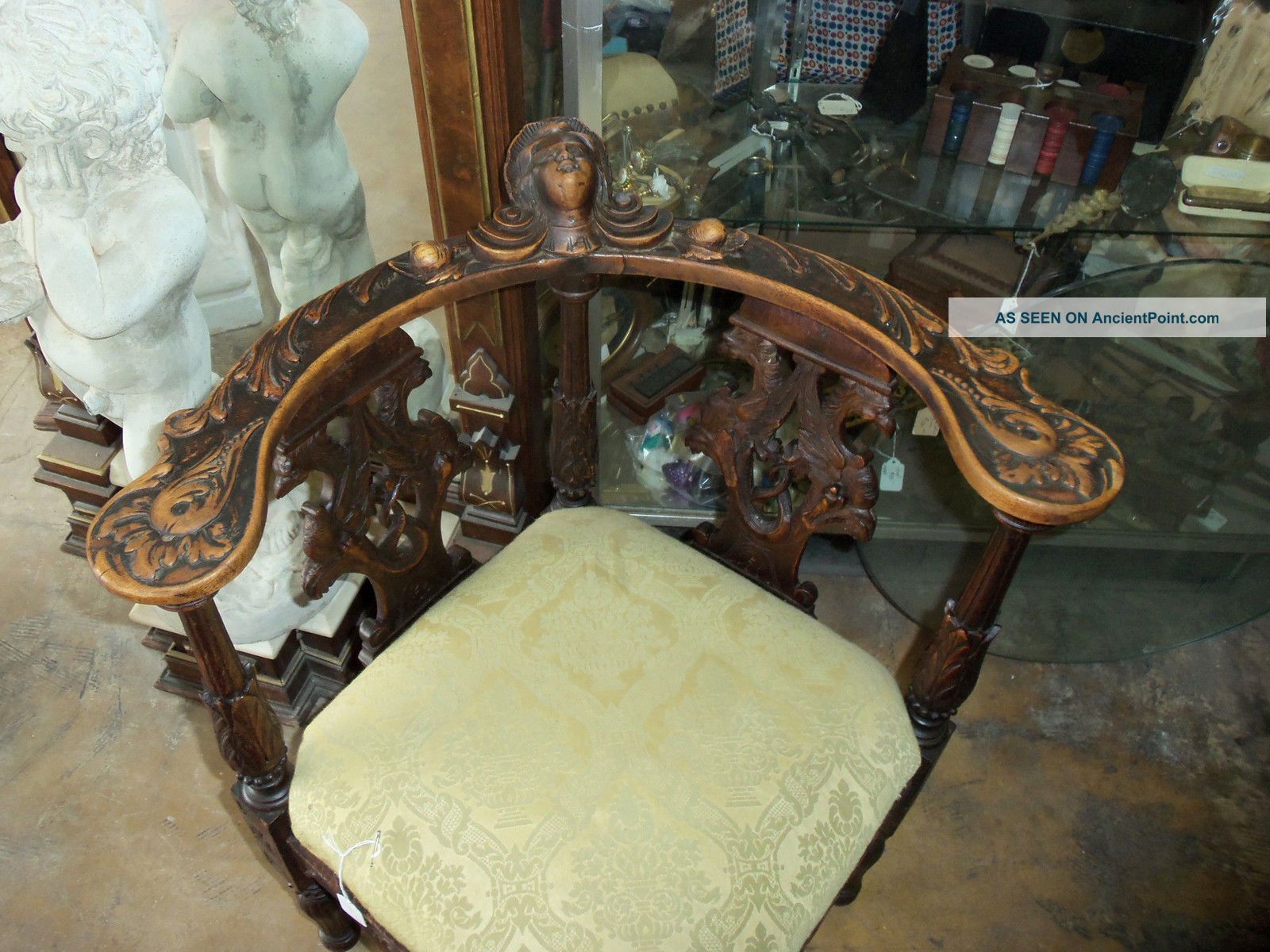 Rare Antique French Side Chair Hand Carved With Gothic Images Circa 1800 ' S 1800-1899 photo