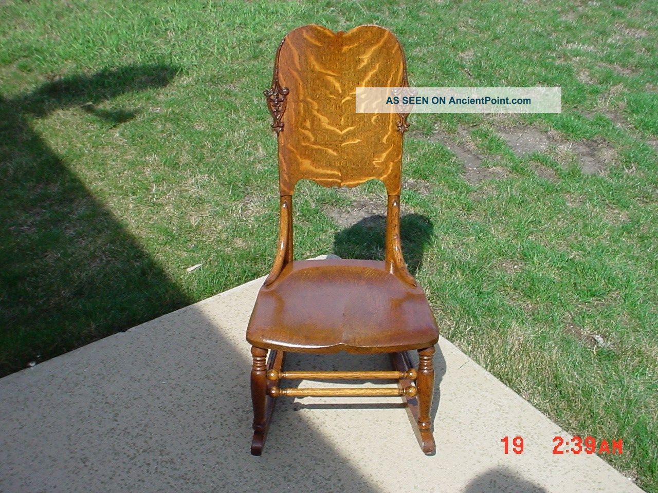 Rare Antique Victorian Tiger Oak Child S Or Doll Rocking Chair Early Rocker 1800-1899 photo