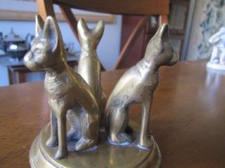 Egyptian Antique Brass,  Triad Of Bastet Cat God Figures,  Extremely Rare & Unique photo