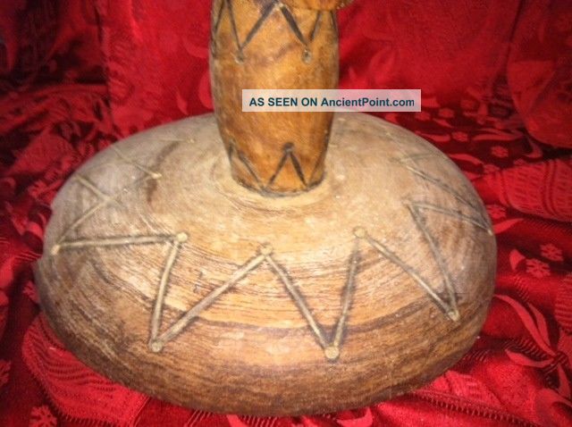 Antique Vtg Old African Tribal Folk Art Carved Wood Tree Round Table Side Lamp B Other photo