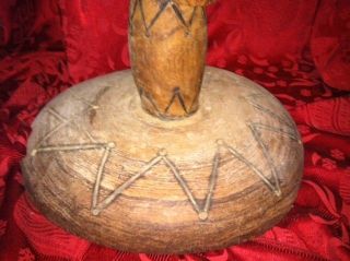 Antique Vtg Old African Tribal Folk Art Carved Wood Tree Round Table Side Lamp B photo