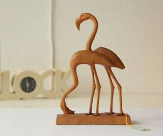 Rare Mid Century Flamingo Pair Sculpture Wood Crane Danish Eames Nelson 60s 50s photo