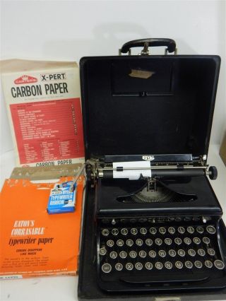Antique Royal Portable Typewriter 1936 Model O - 539947 + Carrying Case + Ribbon photo