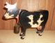 Vintage Old Wooden Black And White Holstein Standing Cow With Bell,  Handmade. Primitives photo 1