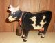Vintage Old Wooden Black And White Holstein Standing Cow With Bell,  Handmade. Primitives photo 2