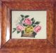 Nr Antique 19th Cent Miniature Theorem Basket Of Flowers,  Birds Eye Maple Frame Primitives photo 1