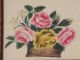 Nr Antique 19th Cent Miniature Theorem Basket Of Flowers,  Birds Eye Maple Frame Primitives photo 8