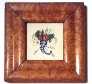 Nr Antique 19th Cent Miniature Theorem,  Cornucopia Of Fruit,  Birdseye Maple Frm photo