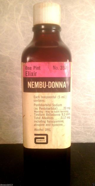 Vintage Nembu - Donna Pentobarbital Sodium Bottle Narcotic Schedule Ii Belladonna photo