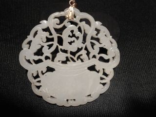 73mmx71mmantiques Chines White Jade (mutton Fat) Carved Pendant 14kt Gold photo