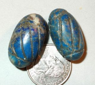 2 Antique Lapis Beads Ovals Carved Afghanistan Sourced photo
