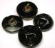 4 Antique Black Glass Buttons Floral Designs W/ Carnival Luster 5/8 