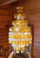 Vtg 80 ' S Capiz Shell Hanging White/yellow 3 Tiers Crown Top 7 Ft Long 16 