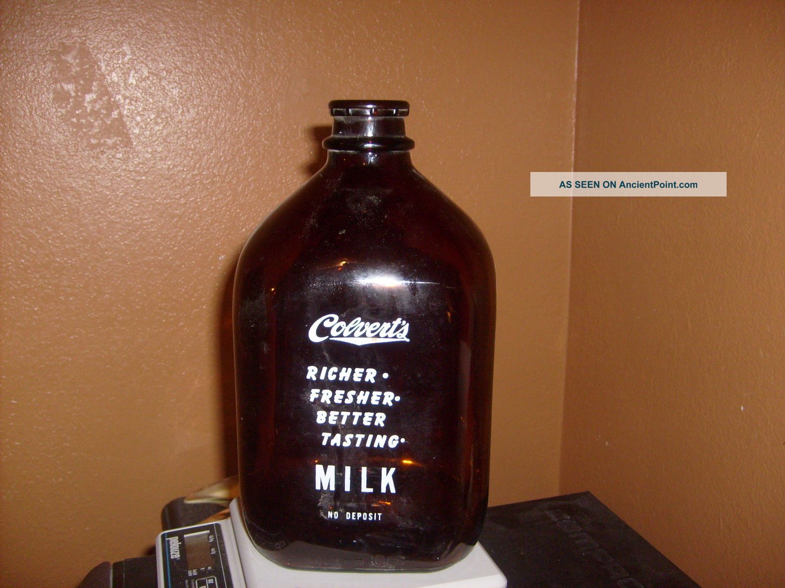 Colverts Yellow Amber Glass Milk Bottle One Gallon Bottles photo