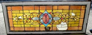 Large 20 Jeweled Antique Arts & Crafts Stained Glass Transom Window Estate 499 photo