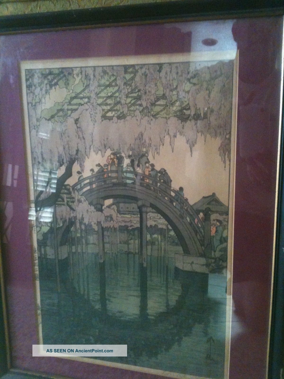 Hiroshi Yoshida Cherry Blossoms Kameido Tenjin Shrine Bridge Wood Block Print Prints photo