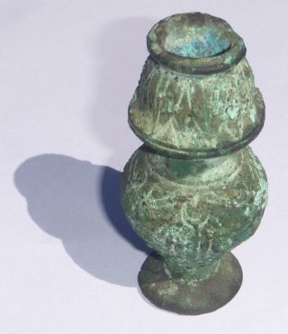 Museum Piece Ancient Roman Or Byzantine Bronze Miniature Vase Or Perfume Bottle photo