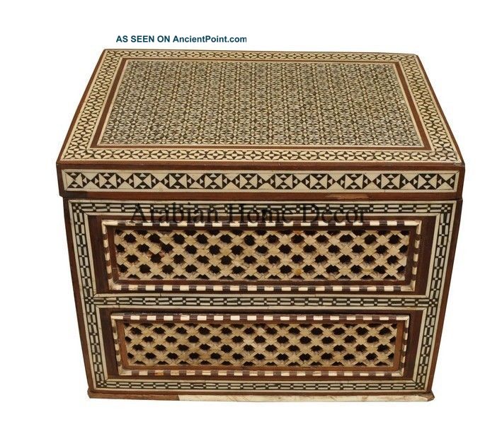 Antique Egyptian Middle Eastern Islamic Mother Of Pearl Wood Chest Jewelry Box Boxes photo