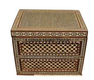 Antique Egyptian Middle Eastern Islamic Mother Of Pearl Wood Chest Jewelry Box photo