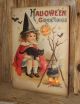 Halloween Lighted Canvas Picture Pilgrim Witch W/black Cat/moon Primitive Decor Primitives photo 5