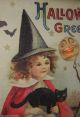 Halloween Lighted Canvas Picture Pilgrim Witch W/black Cat/moon Primitive Decor Primitives photo 6
