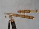 Brass Telescope Double Barrel Griffith Astro With Wooden Tripod Stand Telescopes photo 2