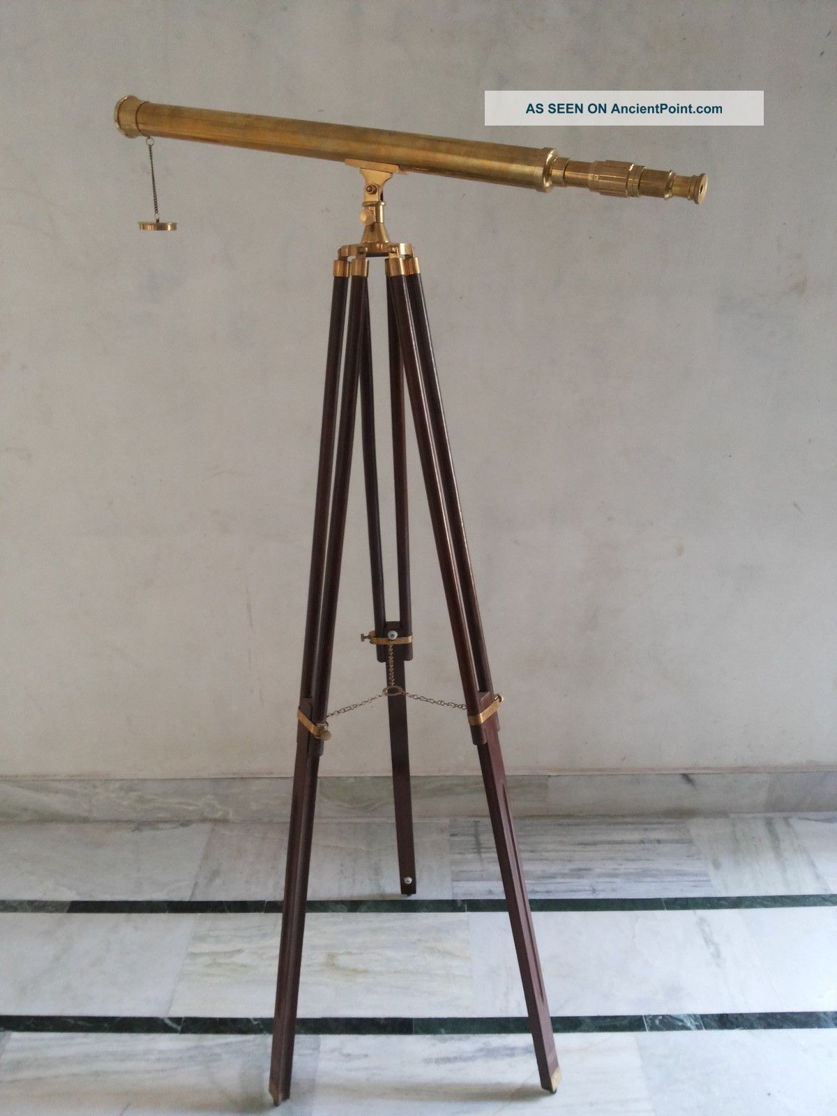 Antique Nautical Brass Telescope With Wooden Tripod Stand Telescopes photo