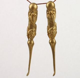 2a Oriental Vintage Copper Handmade Carving Characters Ear Spoon photo