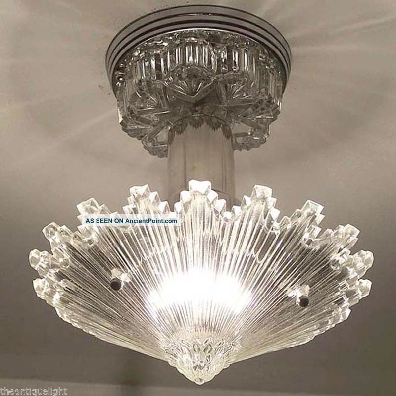 1930s Starburst Art Deco Ceiling Lamp Light Fixture X - Treme 1 Of 3 Chandeliers, Fixtures, Sconces photo