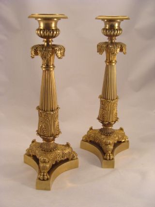Fantastic Pair French Antique Ormolu Bronze Empire Candlesticks 1800 ' S (6855) photo