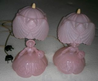 Vintage Gone With The Wind Style Southern Belle Lamps Pink Originalperfect Glass photo