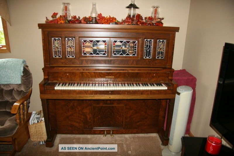 1916 Madison Player Piano With Stained Glass Windows Keyboard photo