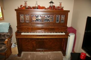 1916 Madison Player Piano With Stained Glass Windows photo