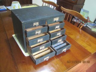 Ten Drawer Printer Tray Shadow Box Cabinet W Labels Display Jewelry Or Watches photo