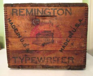 Antique Remington Typewriter Large Crate Wood Box Great Graphics Cool End Table photo