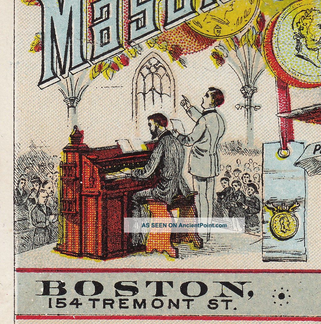 Church Organ Mason & Hamlin Piano Co Eagle Old Victorian Advertising Trade Card Keyboard photo