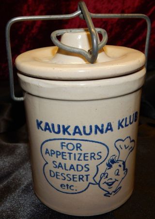 Vntg 1930 ' S Kaukauna Klub Cheese Stoneware Crock Canister Jar W Lid Advertising photo