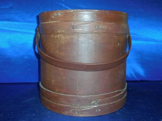 Large 19th Century New England Antique Red Paint Firkin Sugar Bucket 12 