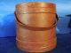 Large 19th Century New England Antique Red Paint Firkin Sugar Bucket 12 