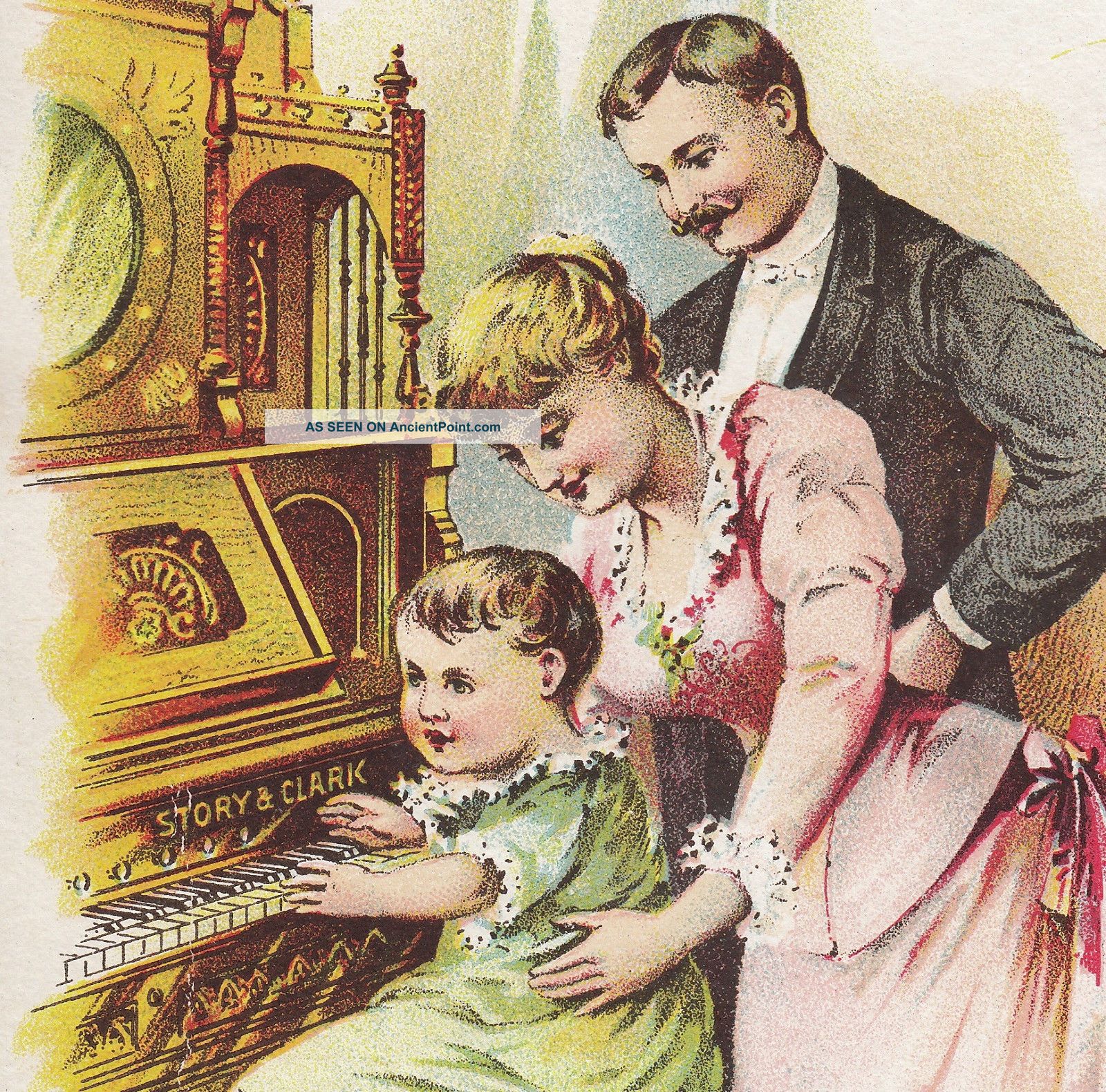 Story & Clark Organ Co Chicago Victorian Advertising Trade Card The First Lesson Keyboard photo