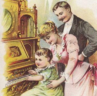 Story & Clark Organ Co Chicago Victorian Advertising Trade Card The First Lesson photo