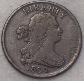 1804 Draped Bust Half Cent Rare Spiked Chin Vf+/xf Detailing Authentic Colonial photo