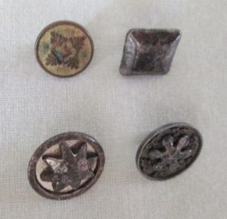 4 Antique Vintage Mixed Small Buttons Found In Matchbox. photo