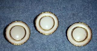 3 Vintage French Provincial Drawer Knobs Brass Ajax Scalloped Edge 1 1/2 