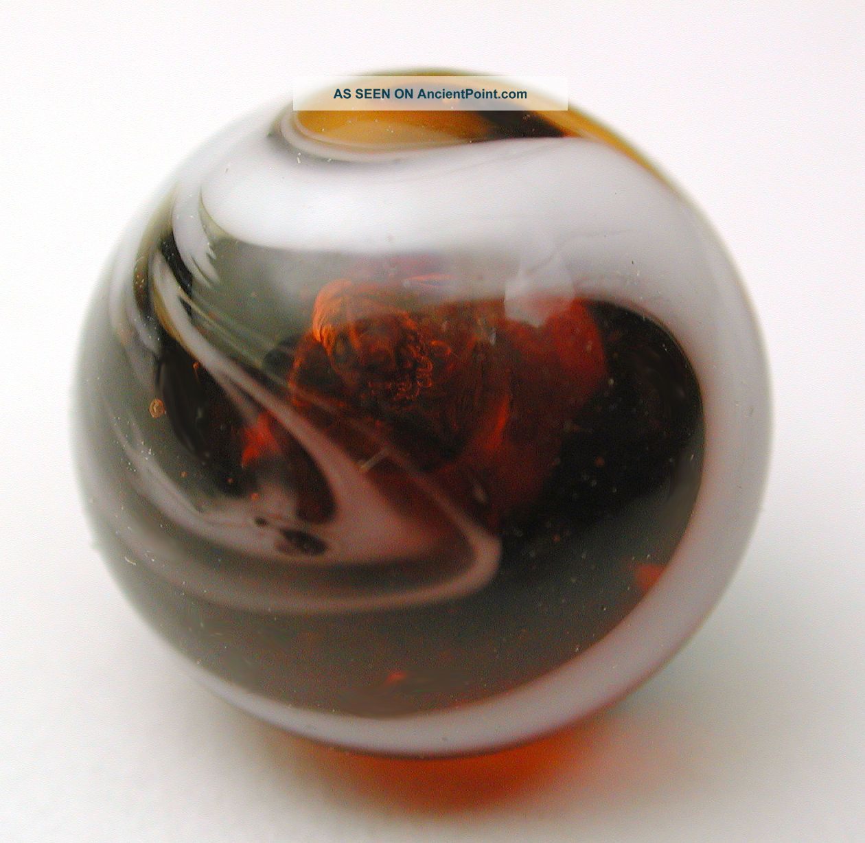 Antique Glass Button Honey & White Swirl Design 7/16 