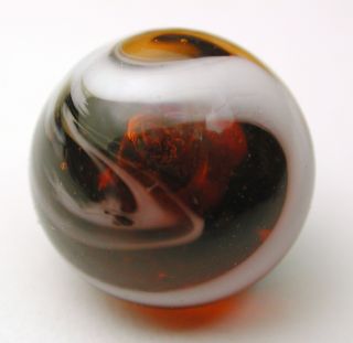 Antique Glass Button Honey & White Swirl Design 7/16 