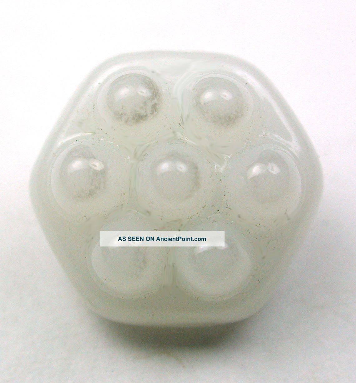 Antique Charmstring Glass Button White Hexagon Flower Swirl Back 7/16 